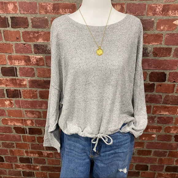🎄🎁Cozy Dolman Sleeve Ribbed Top - Light Grey - Picture 4 of 11